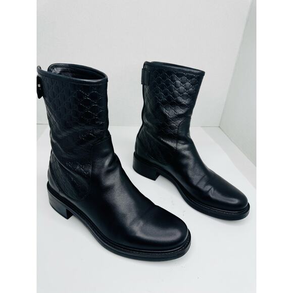 Gucci GG Microguccissima Black Leather Moto Ankle Boots EU 36  Biker Booties - Picture 12 of 13